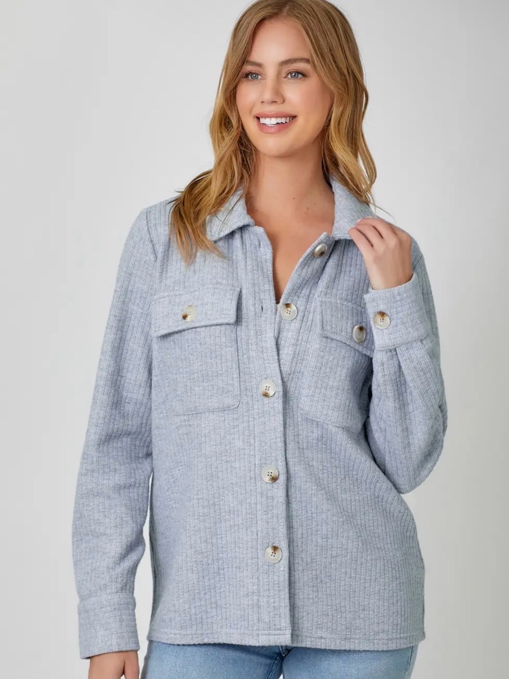 Mystree Button Down Thermal Jacket in color Cloudy Blue -NIB